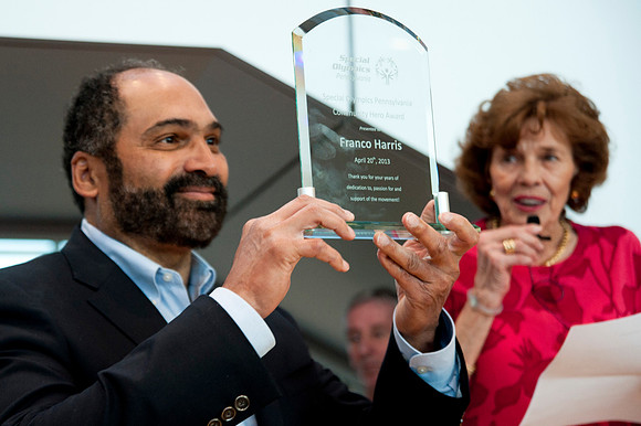 Franco Harris receives award from Sue Paterno, 2013- Shot for ISM